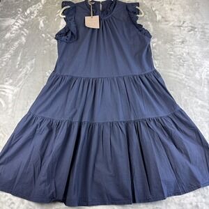 NWT Saiph Lab Cotton Shift Dress Womens L Navy Blue Lace Hem Made in Italy(1188)